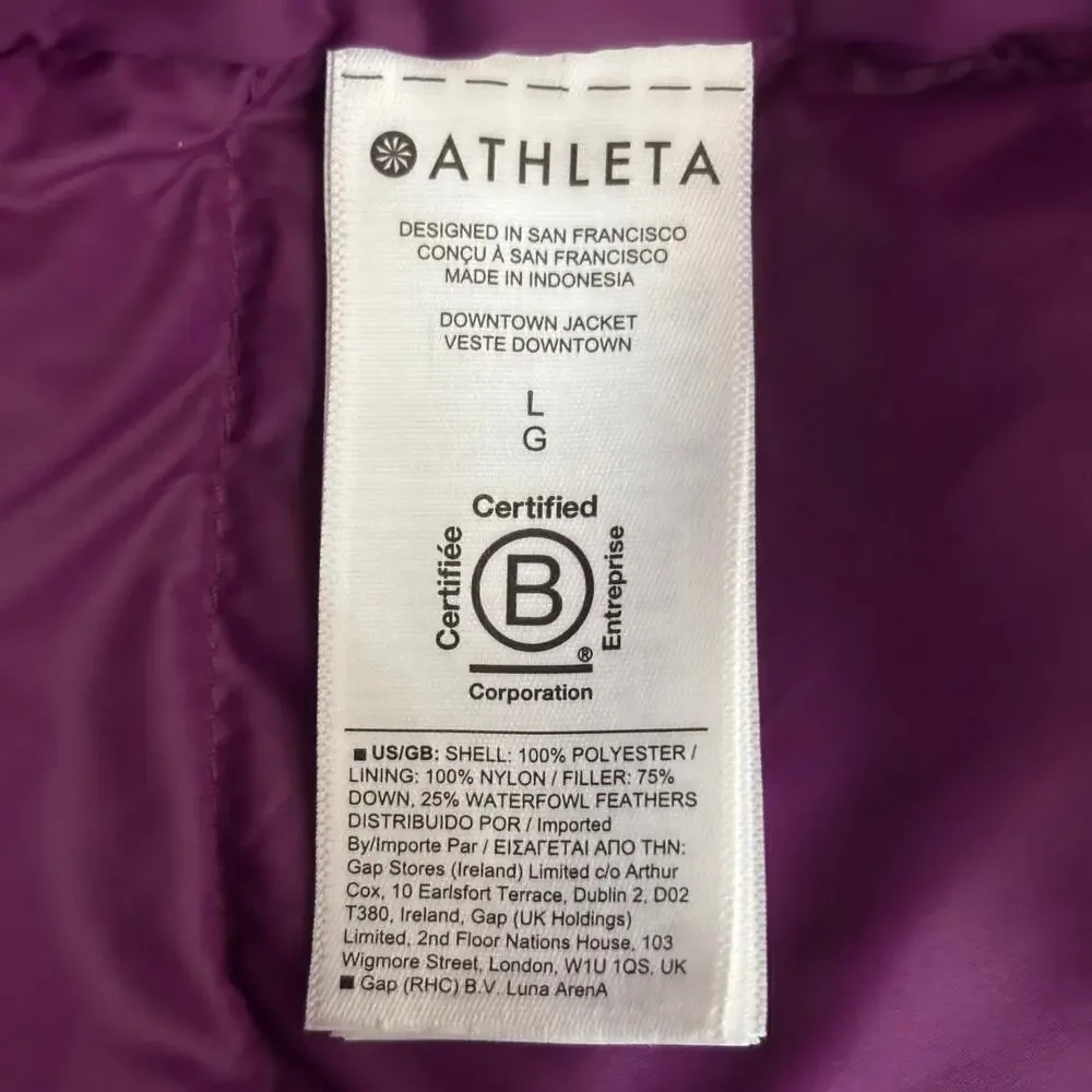 Athleta Fuschia Puffer Feather Down Coat Downtown Jacket Coat Size L 599479